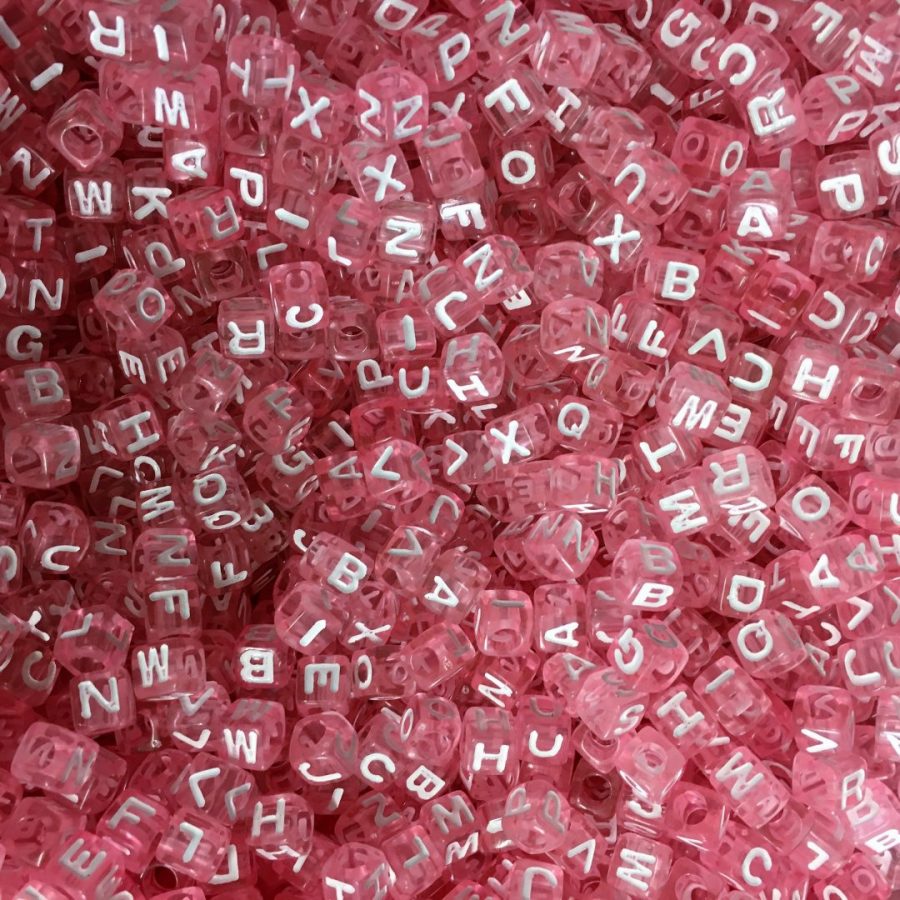 Pink 6mm Alphabet Round Beads, Mixed Letters A-Z, Pony Beads